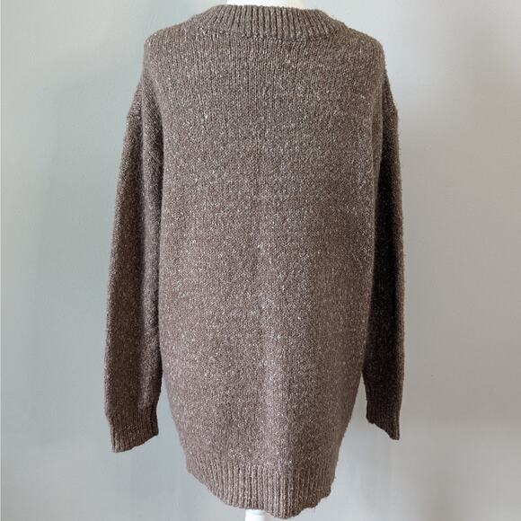 Entro Brown Knit Lace-Up V-Neck Oversized Cozy Long Sleeve Sweater Medium - Picture 4 of 8